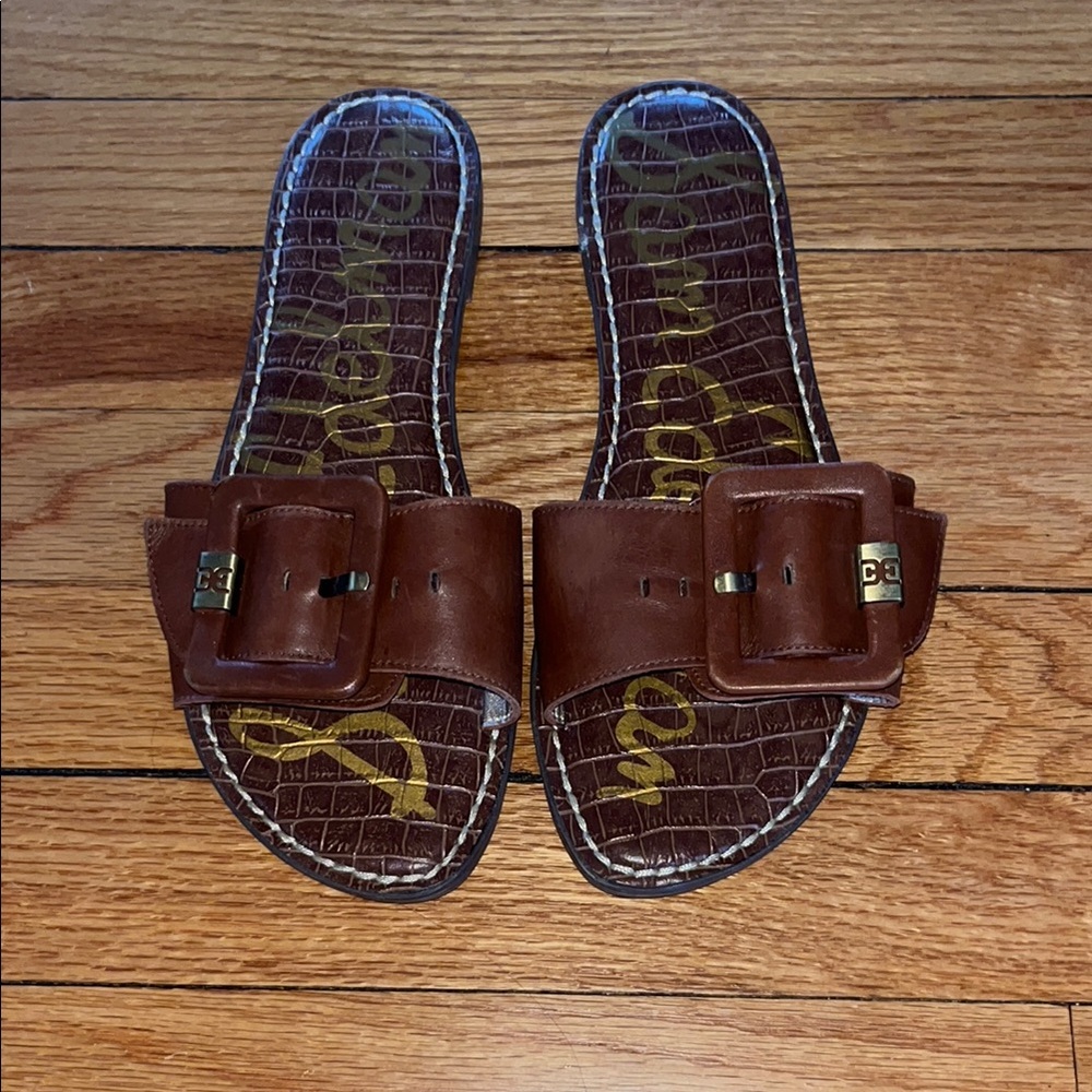 Sam Edelman Grenada Brown Leather Slide Sandals